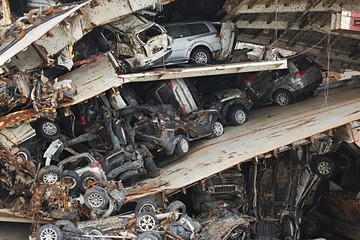 Pile of smashed car wrecks