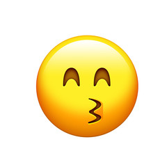 Isolated yellow smiley face with kissing mouth icon