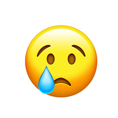 Yellow sad face with drop of blue crying tear icon