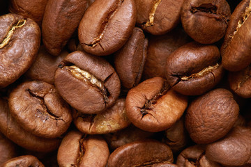 Brown coffee grains or beans, macro