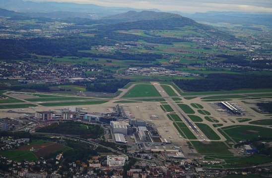Aerial view of the Zurich Airport (ZRH), Switzerland