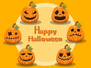 Set of Pumpkin cartoon vector halloween on background