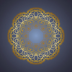 Vector vintage oriental Mandala sign gold frame