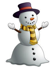 Cartoon snowman isolated on white background