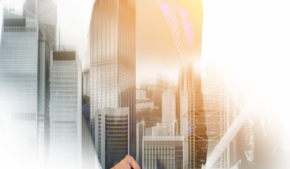 Double exposure of businessman and Hong Kong city view © joeycheung