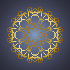 Vector vintage oriental Mandala sign gold frame