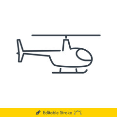 Helicopter Icon / Vector - In Line / Stroke Design with Editable Stroke