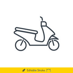 Motorcycle (Scooter) Icon / Vector - In Line / Stroke Design with Editable Stroke