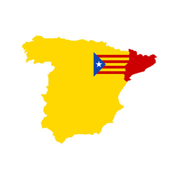 Separation of Catalonia and Spain. Abstract map Spain and Catalonia on white background. Flat vector illustration EPS 10