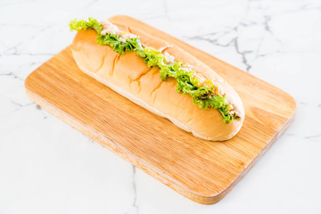 tuna corn salad hotdog