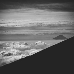Morning view of Mount Fuji and sea of clouds from Mount Io, Yatsugatake mountain group, Nagano Prefecture, Japan