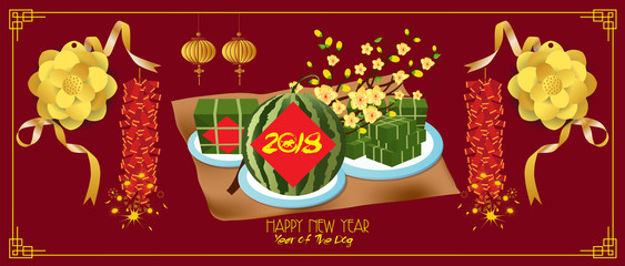 Banner with a dog in the style of the tribe and the text of the new year