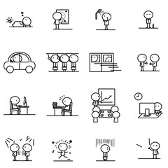 Set of Cartoon simple line character in variety action of Daily activity of office man concept for vector graphic design icon