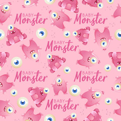 Colorful Cute Monsters Seamless Pattern  : Vector Illustration