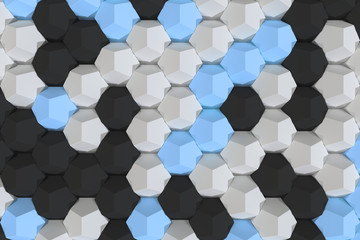 Pattern of white, blue and black hexagonal elements