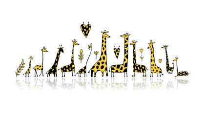 Obraz premium Rodzina żyraf, szkic do projektowania