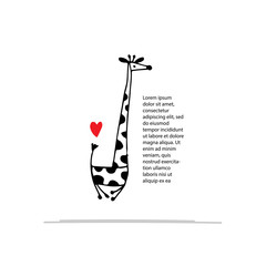 Giraffe in love, funny sketch for your design