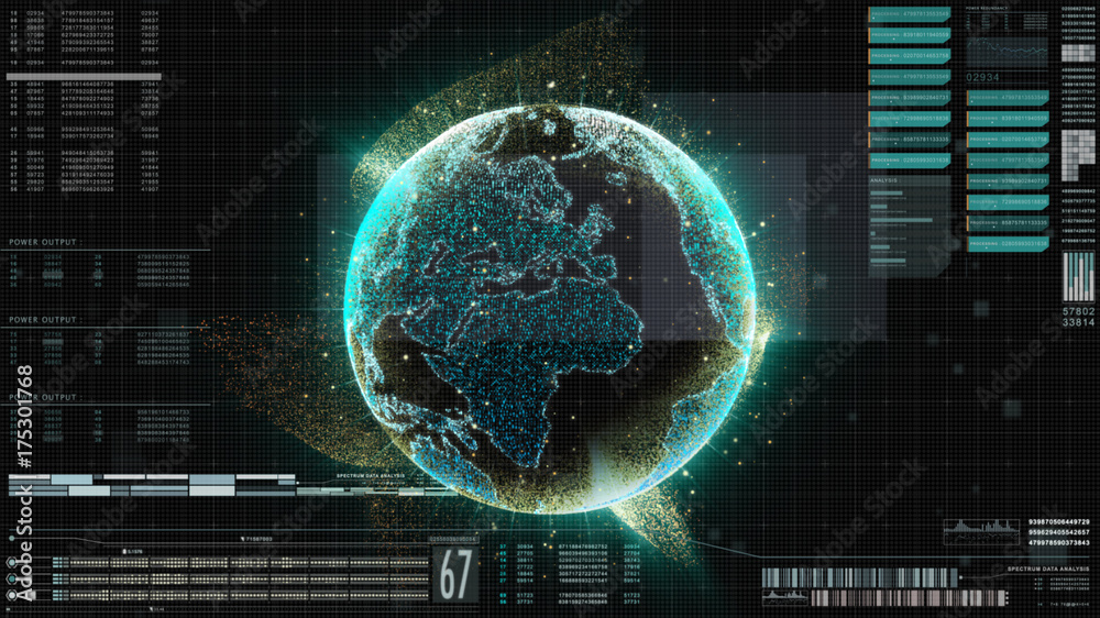 Poster Hi-tech user interface head up display motion elements holographic Earth for background computer desktop screen display