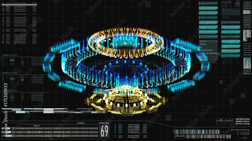 Poster Hi-tech user interface head up display motion elements holographic center core for background computer desktop screen display