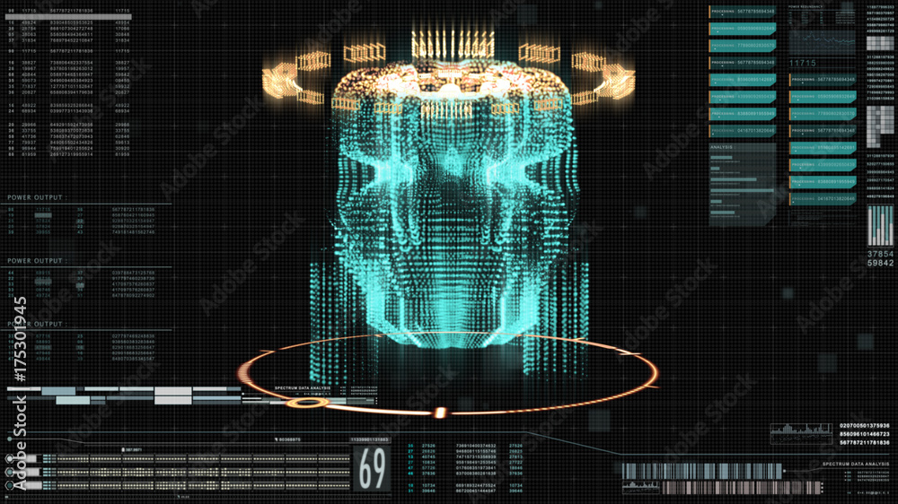Poster Hi-tech user interface head up display motion elements holographic center core for background computer desktop screen display
