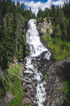 Aerial of Alexander Falls by Whistler in British Columbia