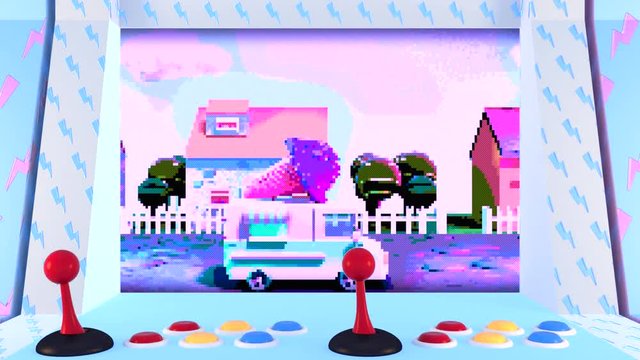 Looped ice cream truck arcade game animation.