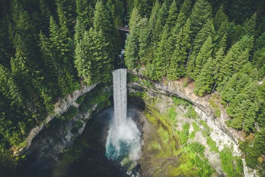 Stylized Aerial View of Waterfall in British Columbia Wilderness