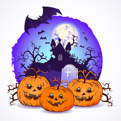 Halloween vector illustration with pumpkins heads.