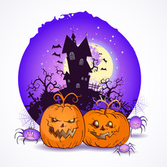 Halloween vector illustration with pumpkins heads.