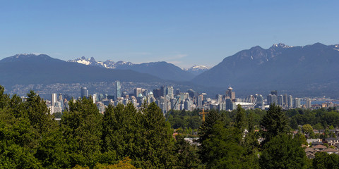 Vancouver BC City Skyline and Mountains View Canada