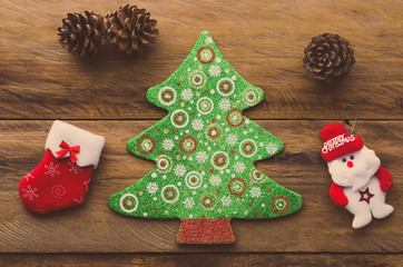 Christmas decorations placed on wooden floors.