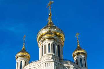 Fototapeta na wymiar Dome of Church in honor of Resurrection of Christ, New Martyrs and Confessors in Moscow. Russia