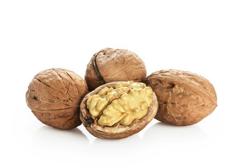 Walnuts isolated on white background. With clipping path.