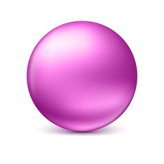 Pink glossy sphere isolated on white with shadow and reflections in the color of the sphere. 3D illustration for your design, easy to edit and change the size
