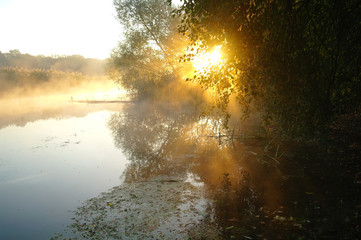Landscape with river at early morning time