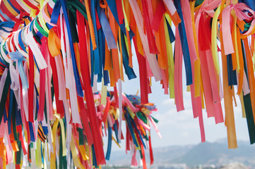 Wish tree with color decorated tapes.
