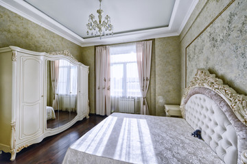 Russia, Moscow region - bedroom interior in a new luxury house.

