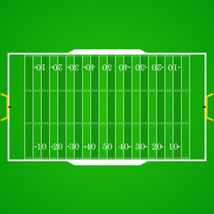 A realistic aerial view of an official American football field. Top view with marking, easily resizable. Template for a website, mobile application, presentation, corporate identity design