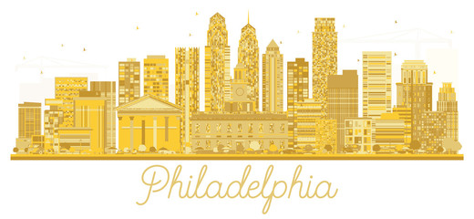 Philadelphia City skyline golden silhouette.