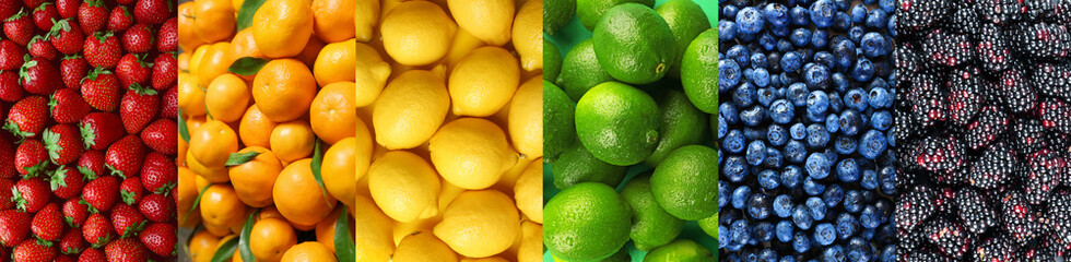 Collage aus verschiedenen Früchten und Beeren