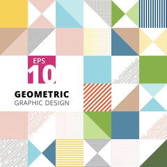 Set of geometric graphic design colorful pattern background, square, triangle, lines, dots, Vector