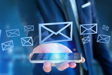 Blue Email symbol displayed on a color background - 3D rendering