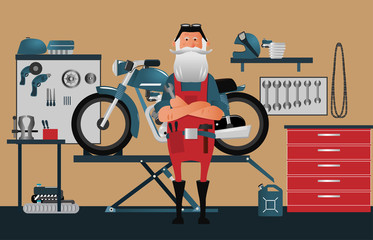 Old school motorcycle service shop. Illustration