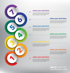 Vertical timeline infographic with circle elements. 7 parts concept. Can be used for workflow layout, banner, number options, step up options, diagram, web design. Vector illustration. Eps10.