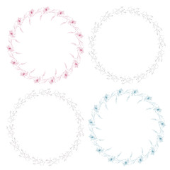 Floral wreath. Hand drawn vector round frame. Decorative elements for design. Ink, vintage and rustic styles.