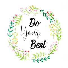 Hand drawing flowers in watercolor style on white paper background, flowers wreath with copy space for texting, greeting card background, banner