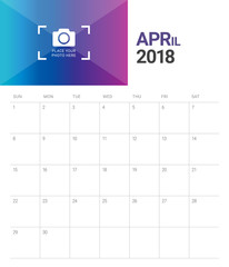 April 2018 calendar planner vector illustration