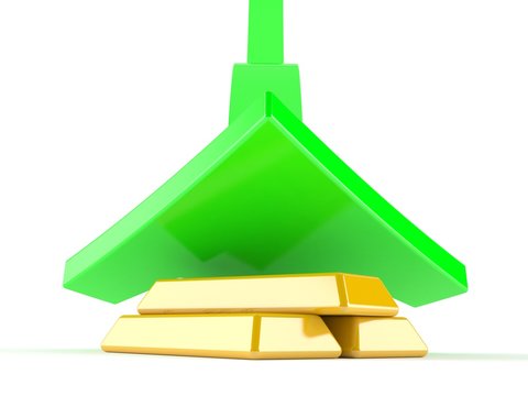 Green arrow with gold ingots
