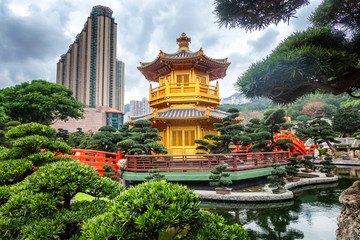 Naklejka premium Nan Lian Garden, beautiful urban landscape, an oasis of nature in the heart of Hong Kong