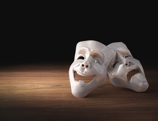 Theater masks on a dark background / 3D Rendering